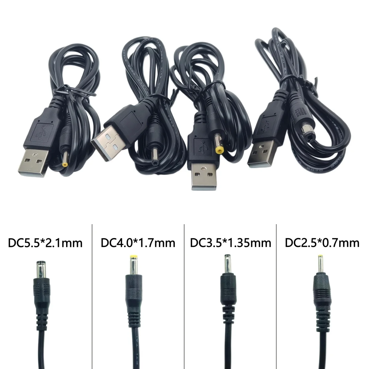 USB Power Cable USB to DC 5.5*2.1mm /4.0*1.7mm /3.5*1.35mm /2.5*0.7mm Plug Charging Cable 1m