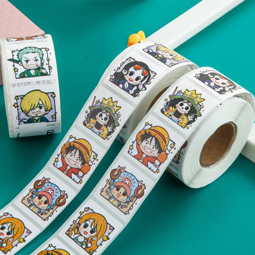 500pcs/Roll One Piece Cartoon Anime Sealing Stickers Creativity DIY PVC Laptop Decals Decoration Stiker Reward Gift Toys