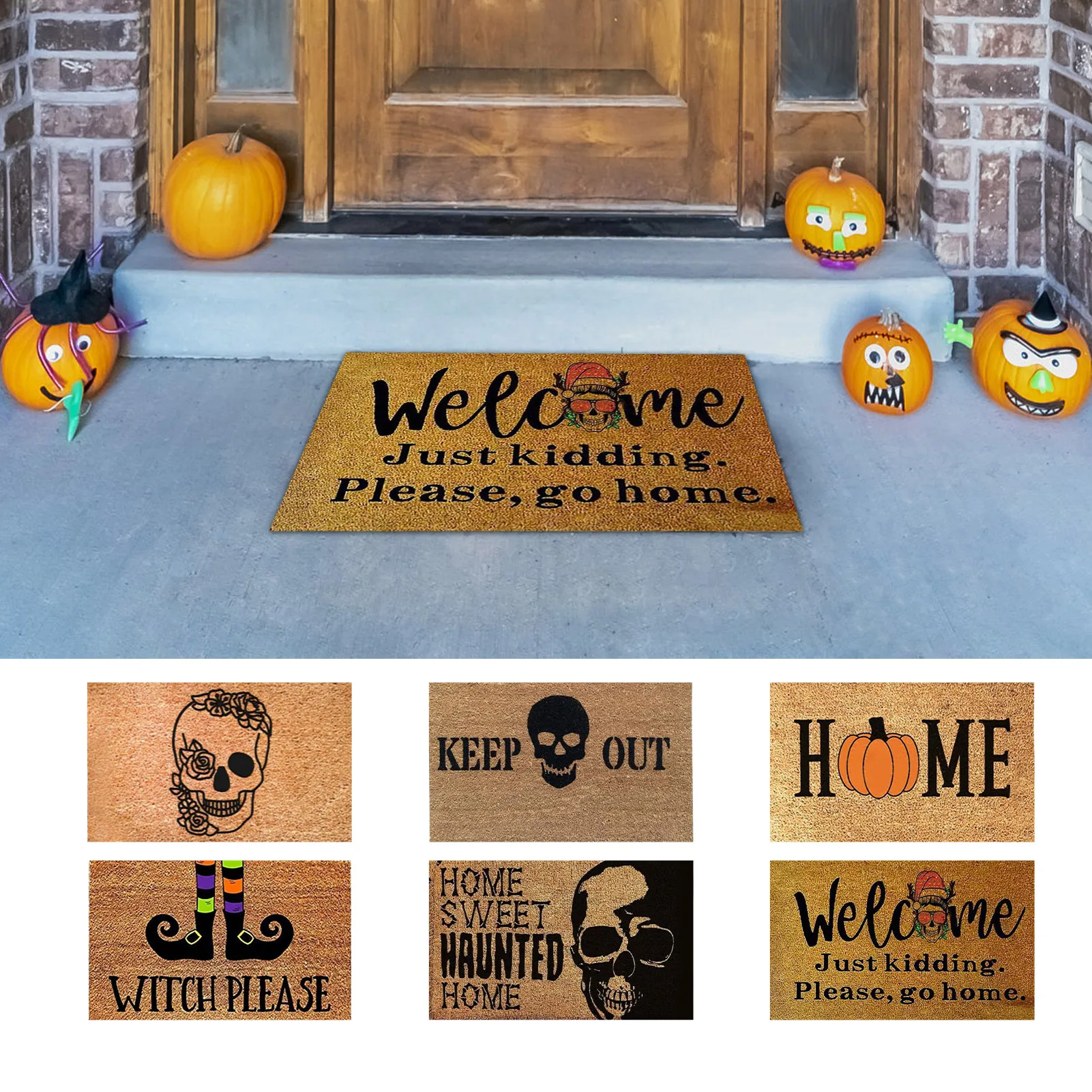 Halloween Doormat Polyester Skull Outdoor Entrance Rug Mat Halloween Door Decoration Washable Indoor Rugs