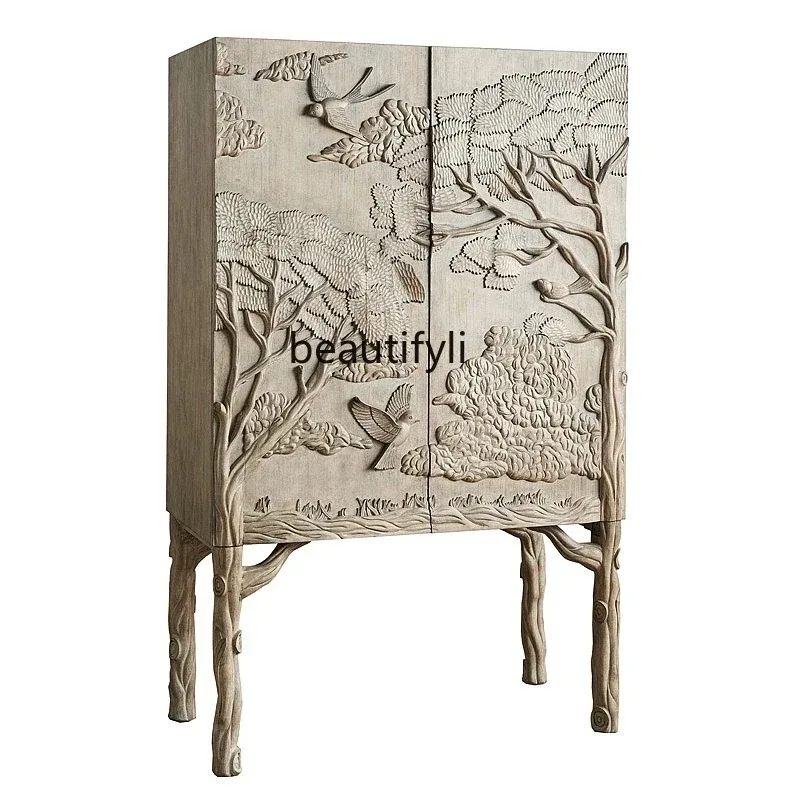 D2520 Medieval side cabinet retro carving art light luxury French wine cabinet decorative cabinet American countryA4567