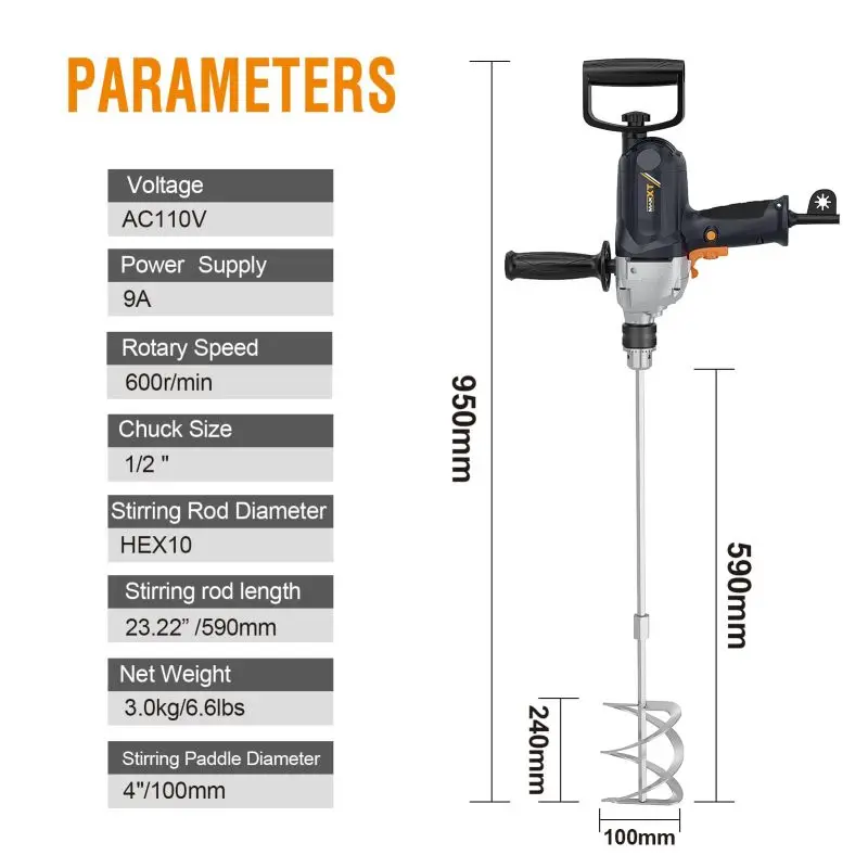 Accessori Mandrino Trapano per calcestruzzo Miscelatore chiave efficiente Fango di miscelazione Set di miscelatori per trapano preciso con manico a forcella Cavo elettrico da 1/2 pollice
