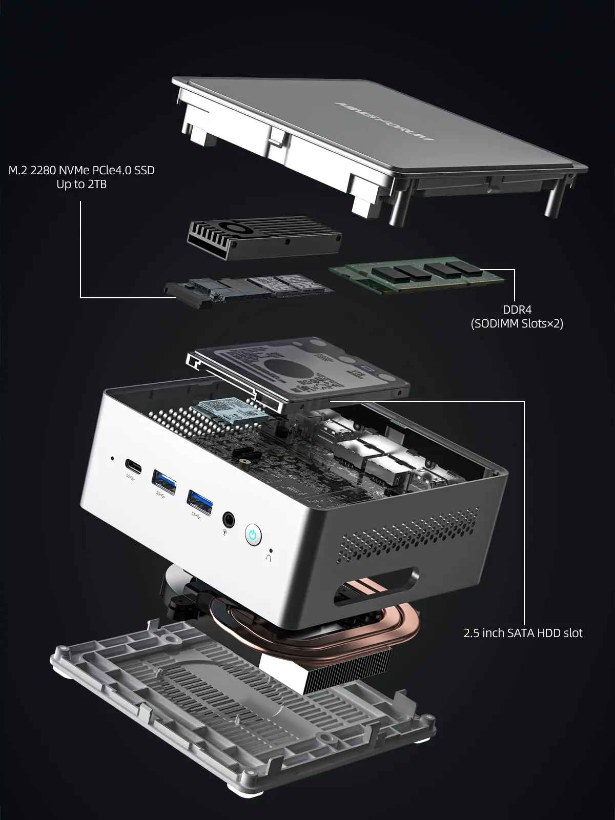 MINISFORUM-Mini PC NAB6 Intel Core i7 12650H, ordenador de escritorio para juegos de 12. ª generación, Windows 11, DDR4, 32GB, 1TB, SSD, WIFI 6