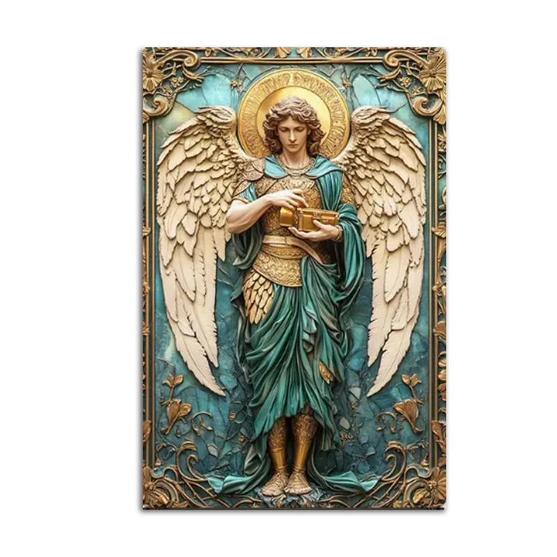 WJWANG Erzengel Michael Gold Engel Statue Wandkunst Leinwand Poster und Drucke Wandbild Leinwanddrucke für Wohnzimmer Home Decor 3
