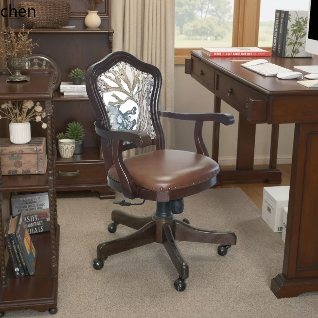 DSA  Solid Wood Computer Chair Home Use with Wheels Rotating Adjustable Chair Study Writing Desk