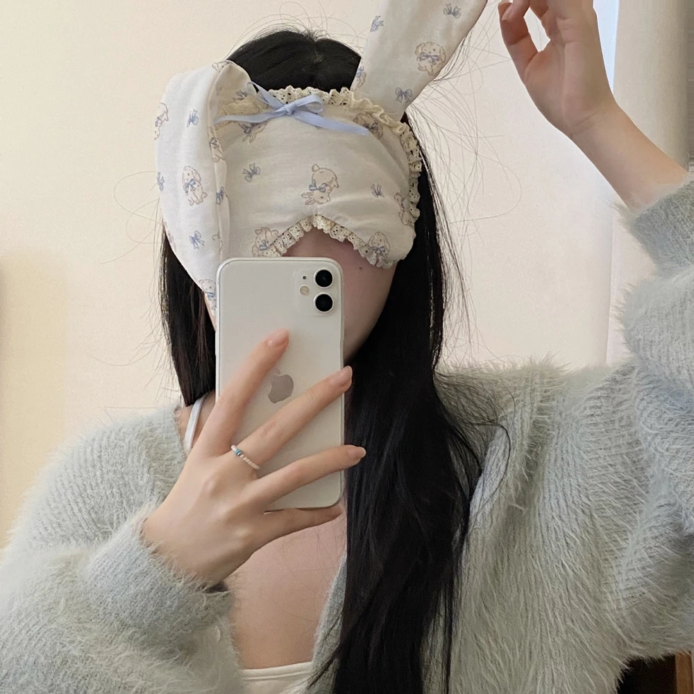Cute Soft Rabbit Ears Eye Mask Travel Blockout Light Comfortable Restful Sleep Blindfolds Relax Adjustable Width Decorative Mask