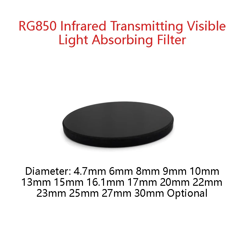 RG850 Infrared Transmitting Visible Light Absorbing Cut-off Black Glass Diameter 4.7mm-30mm Circular Infrared Filter Lens