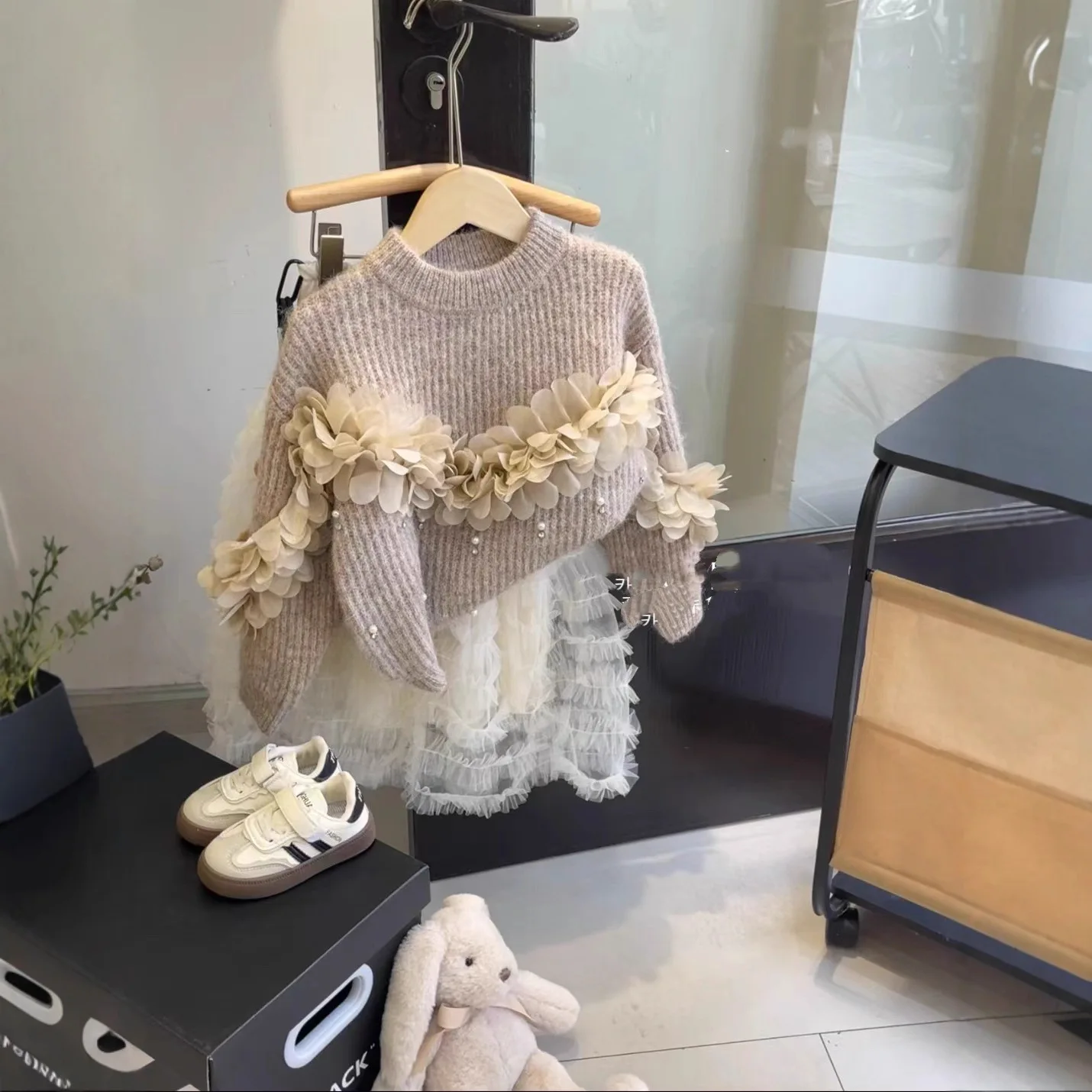 2025 الفتيات الخريف/الشتاء جديد زهرة الصناعة الثقيلة محبوك سترة مزاجه الأميرة نمط لينة لزجة تنوعا سترة #6