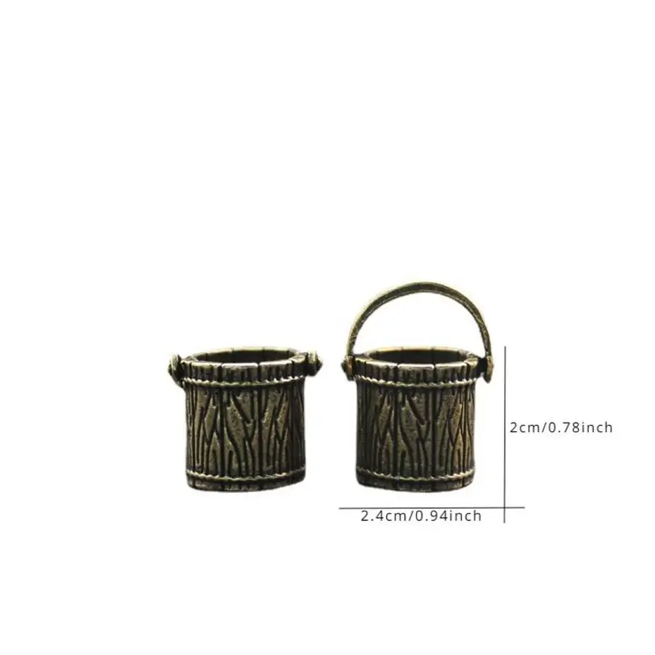 Brass Lucky Shaped Small Water Bucket For Men And Women Car Keychain Pendant Portable Accessories Copper Tabletop Ornaments