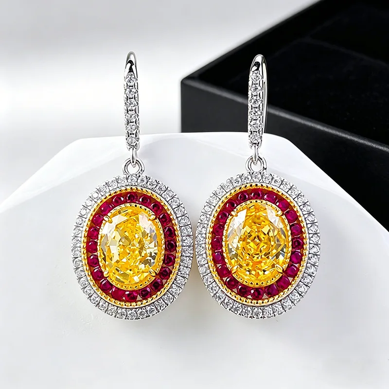 Luxury 18K white Solid Platinum PT950 certifid new necklace yellow diamond 7*9Full Diamond Ice Flower Cut Earrings
