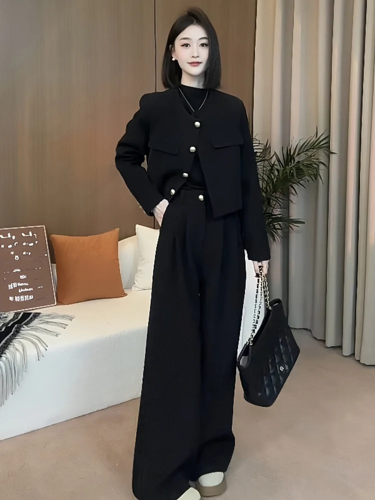 

Elegant Korean Style Long Sleeve round Neck Suit Jacket And Straight Leg Pants Slimming Set Autumn Winter High Quality Fashio...