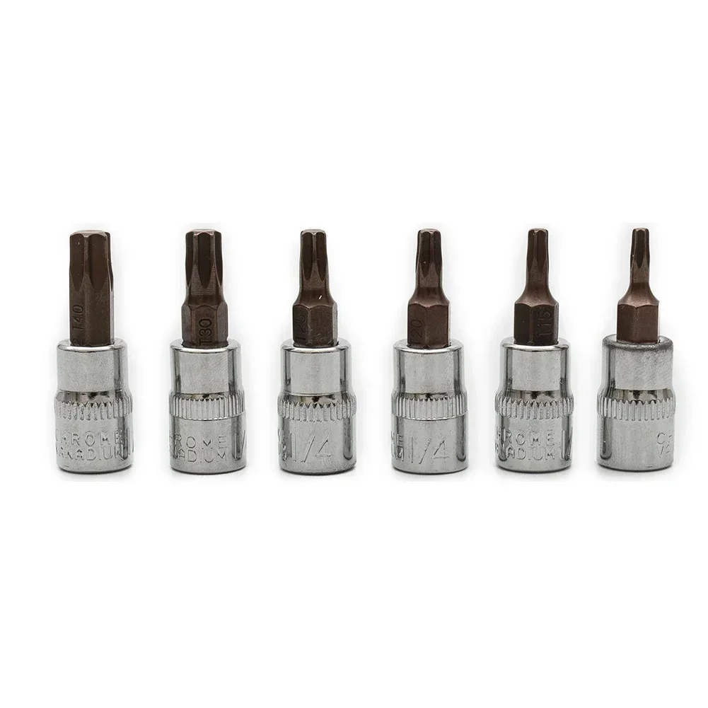 

6pcs 1/4" Torx Drive Socket Set Torx Screwdriver Bits 1/4inch Socket Adapter T15 T20 T25 T30 T40 Torx Bit Socket Hand Tools