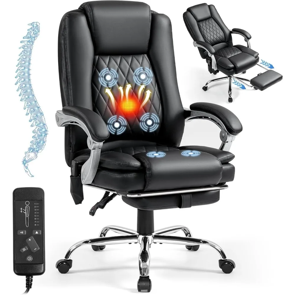 

Massage Office Chair with Foot Rest - Ergonomic Executive Chair, High Back Reclining Leather Desk Chair with 135° Recline, 400 L