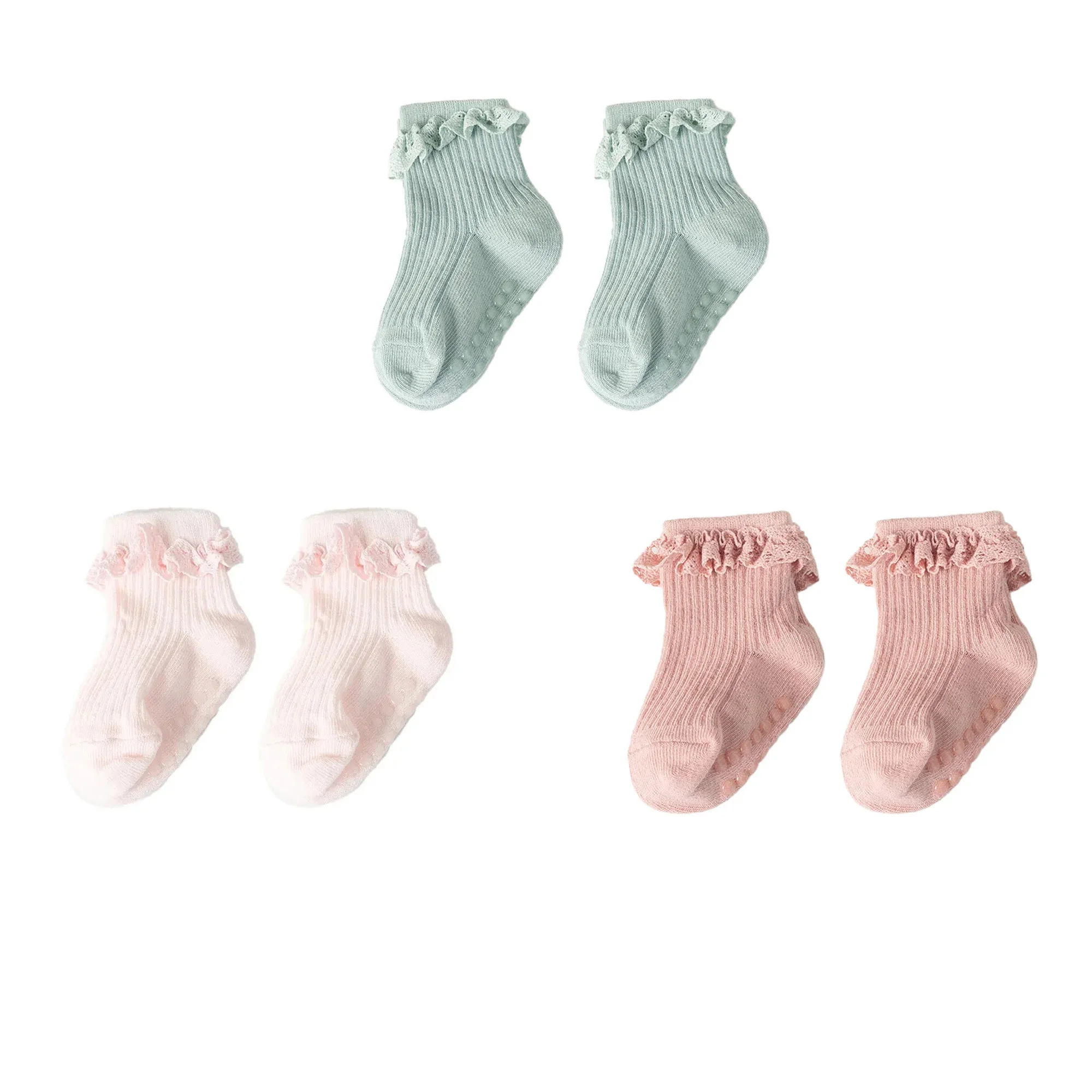 3pairs/set Lace Sweet Infant Girls Socks Transparent Rubber Non-slip Socks For Girl Cotton Kids Girl Ankle Socks Adjustable Size