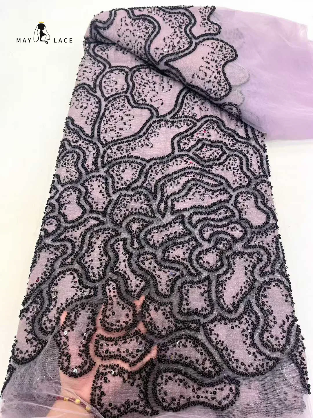 

African Sequins Lace Fabric 2025 High Quality Lace French Nigerian Groom Lace Mesh Fabrics Beads For Sewing Dress Wedding Party