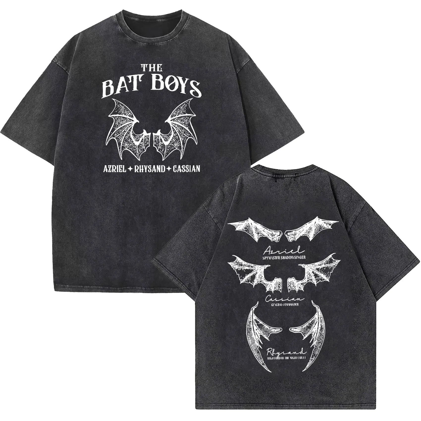 The Bat Boys Azriel Rhysand Cassian Vintage Washed T Shirts Men's Women Fashion High Quality Oversized T-shirt Gothic Streetwear