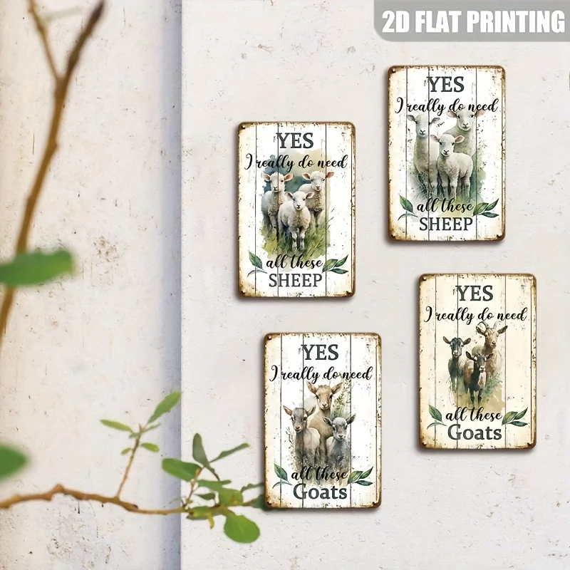 4pcs Rustic Goat Metal Sign Set, Funny Farmhouse Wall Decor With Goat Phrases , Goat& Sheep Lookalike Lambs, 8x12 Inch Outdoor