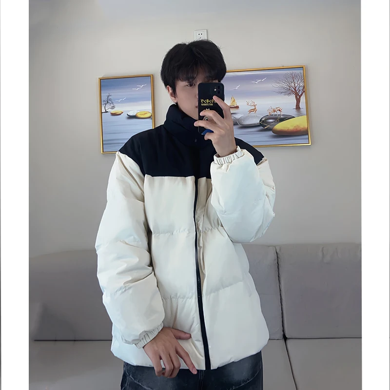 

Мужская стеганая куртка-пуховик белого цвета с воротником-стойкой, теплая зимняя модная ретро-куртка из хлопка