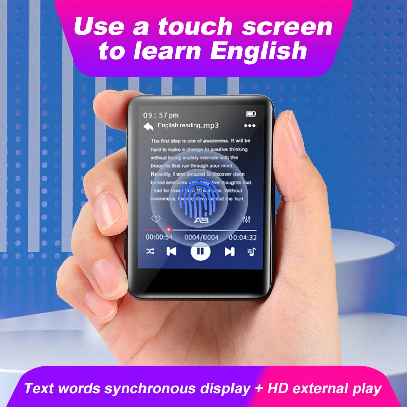 Full Metal Screen MP3 MP4 Player para homens e mulheres, 2.5 polegadas, ultra-fino, Bluetooth 5.0, Mini, portátil, tela sensível ao toque, FM, reprodutor de música