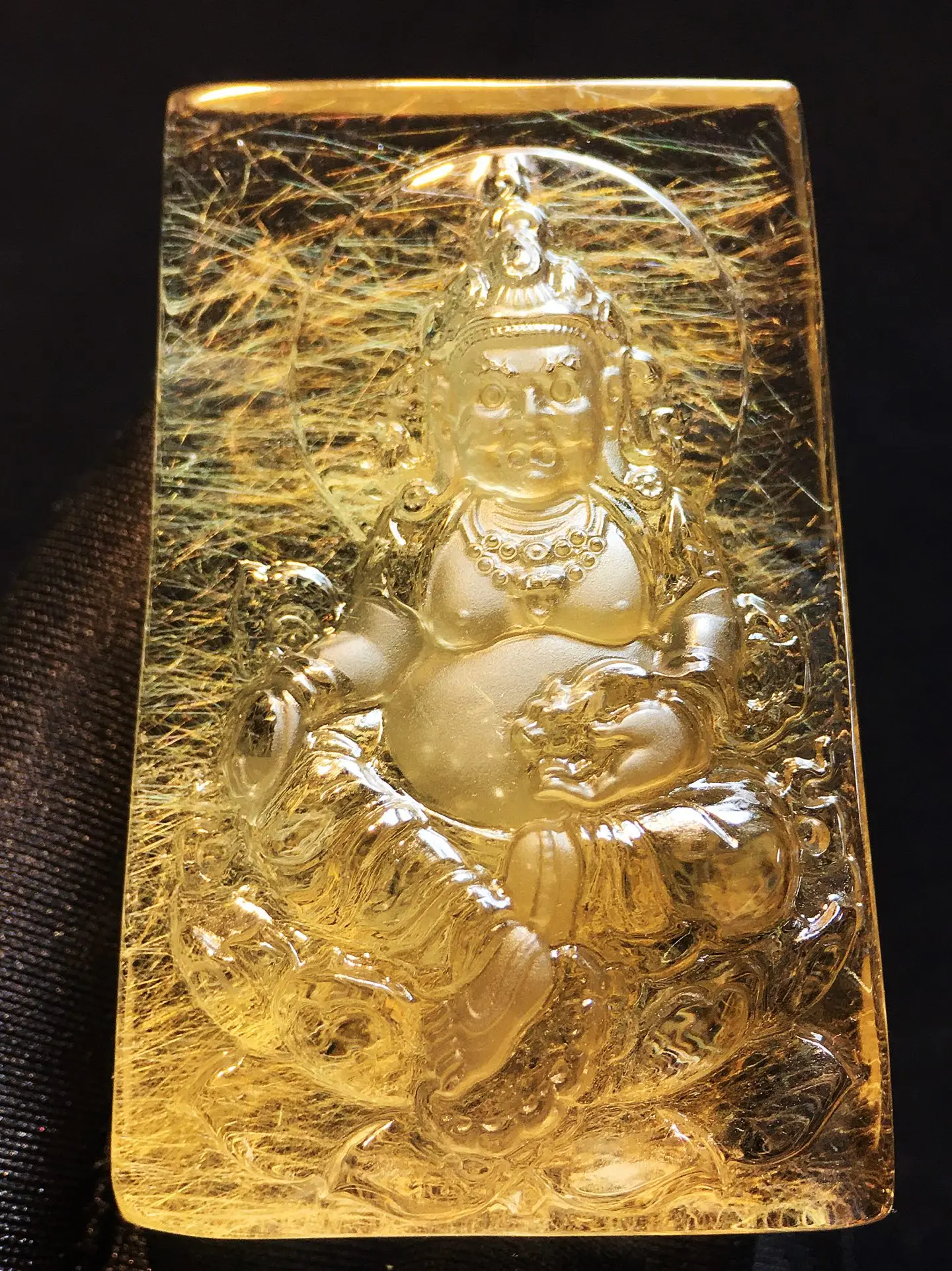 Natural Gold Rutilated Quartz Pendant 61.9*39.9*18.5mm Buddha Rutilated Quartz Flower Men Women Brazil AAAAAAA