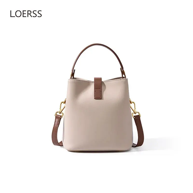 LOERSS Genuine Leather Bucket Bag for Women\'s Solid Color Crossbody Bag Large Capacity Luxury Handbags 2023 New Design