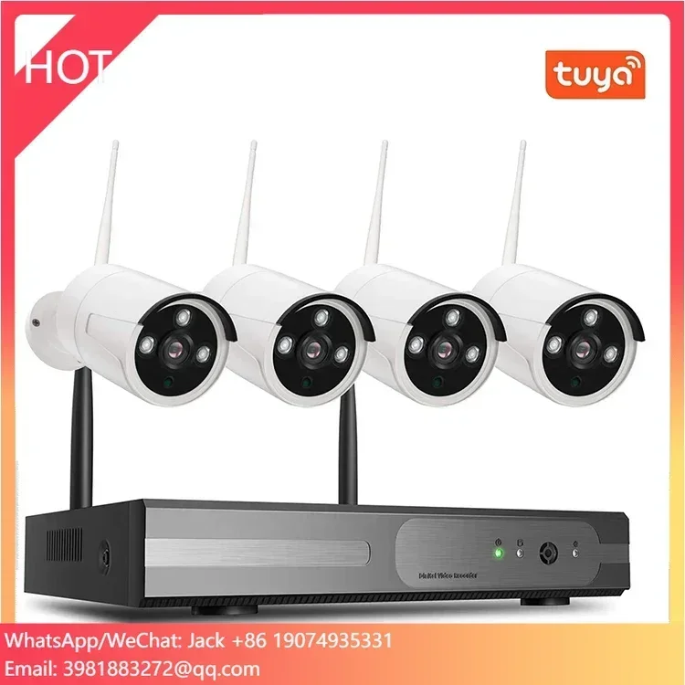 Tuya Outdoor Night Vision Surveillance Cctv Camera Set 4ch IP WIFI Nvr Kit 1080P Home Wireless Security Camera System