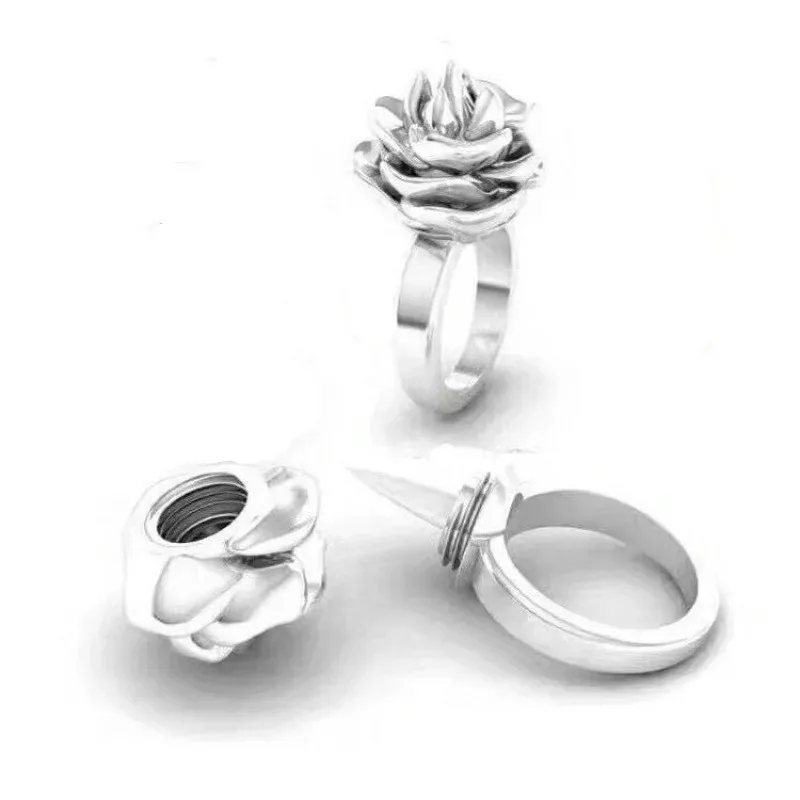 Dunkelrosen-Verteidigungsring, drehbarer Stachelring mit offenem Ende, Damen-Dekoration, Sicherheitsschutz, multifunktionaler Fingerring – Detail 3
