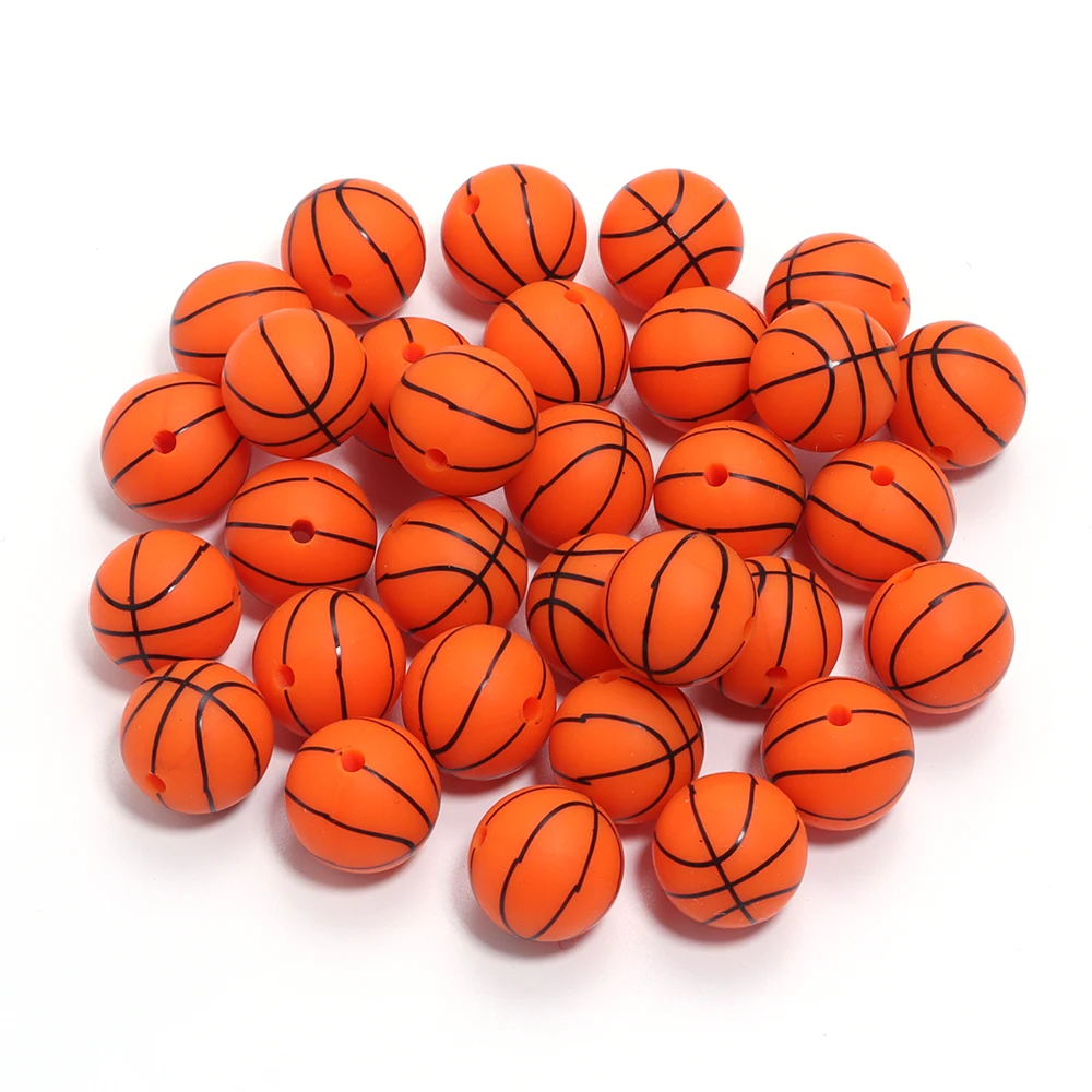 

5Pcs/Lot 15mm Silicone Sports Ball Beads Rugby Football Tennis Color Loose Bead for DIY Bracelet Keychain Jewelry Accessories