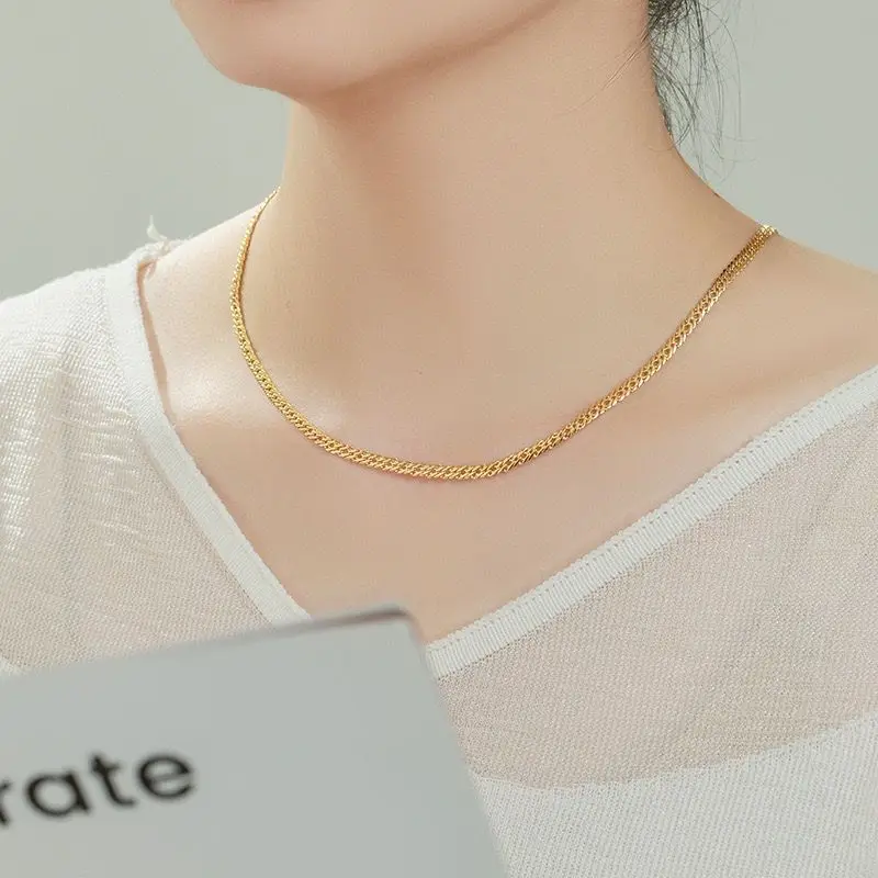 XP Jewelry --( 45 cm x 3 mm) 24 k Pure Gold Plated Squares Necklaces for Women Men Fashion Jewelry