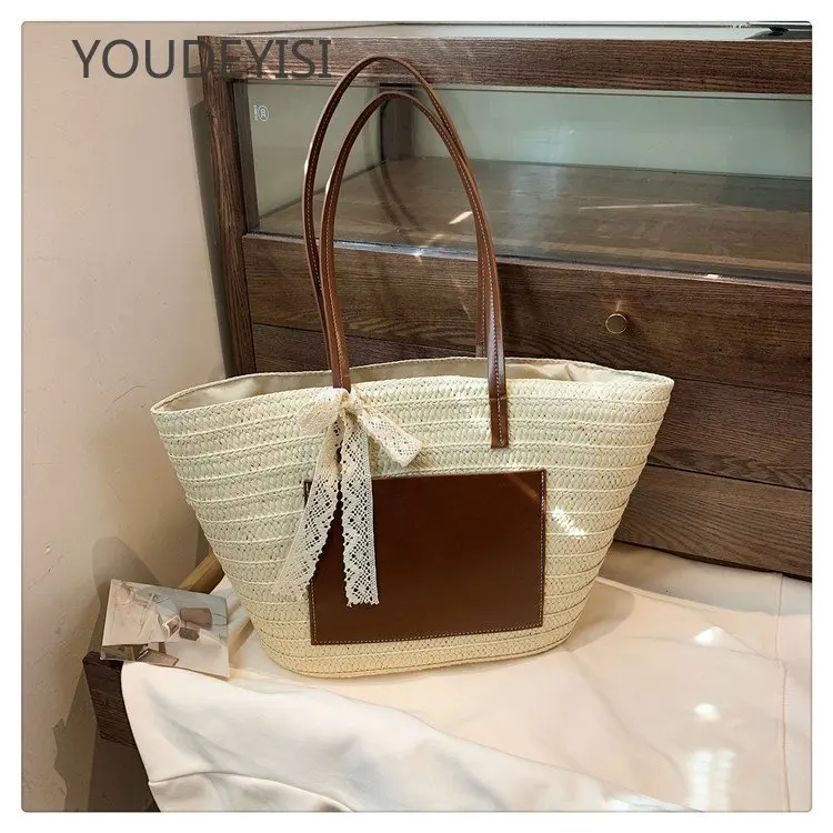 YOUDEYISI Large-capacity Woven Women\'s Bag: New High-end Straw Tote Bag Handbag Beach Vacation