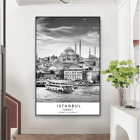 İstanbul şehir seyahat Poster türkiye duvar sanatı baskılar siyah ve beyaz Minimalist tuval boyama klasik ev dekor okuma odası