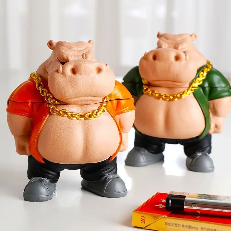 2024 New Creative Angry Hippo Ashtray Decoration Simulation Animal Personality Home Desktop Ornament Unique Abstract Gift