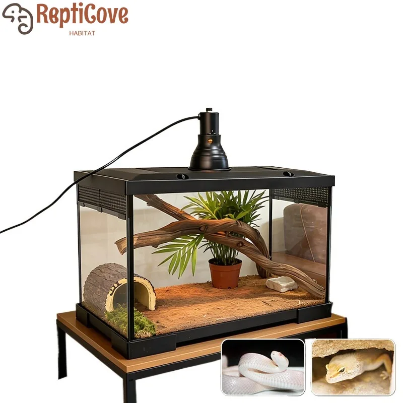 

Панорамный стеклянный террариум для разведения рептилий с откидной крышкой и кормушкой, для змей и ящериц, прозрачный контейнер для содержания