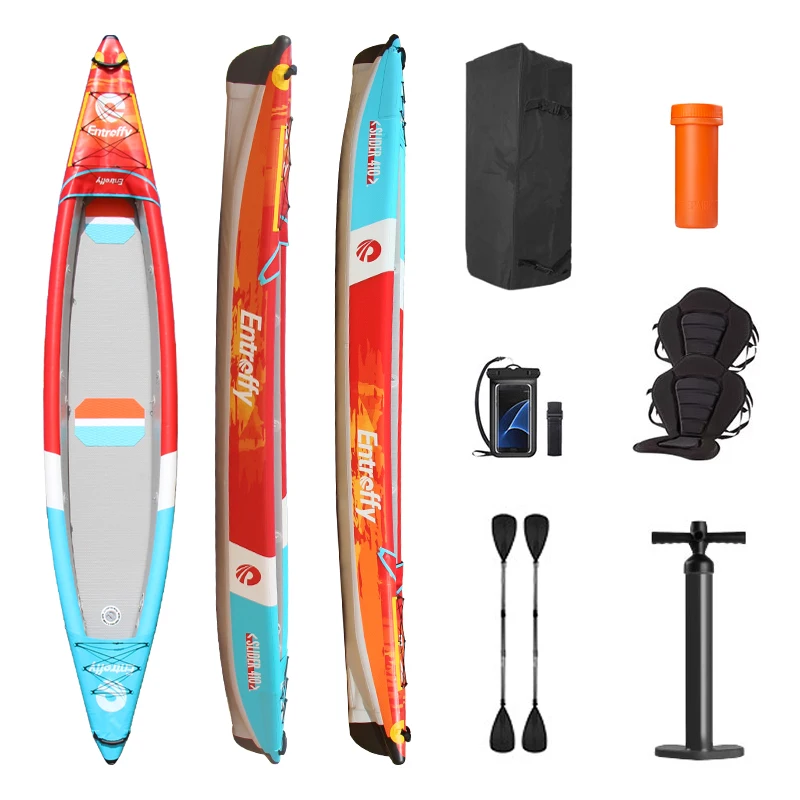 Red 2 Person Fishing Pedal Kayak PVC Drop Stitch Inflatable Foldable Eco-Friendly Sit-On-Top