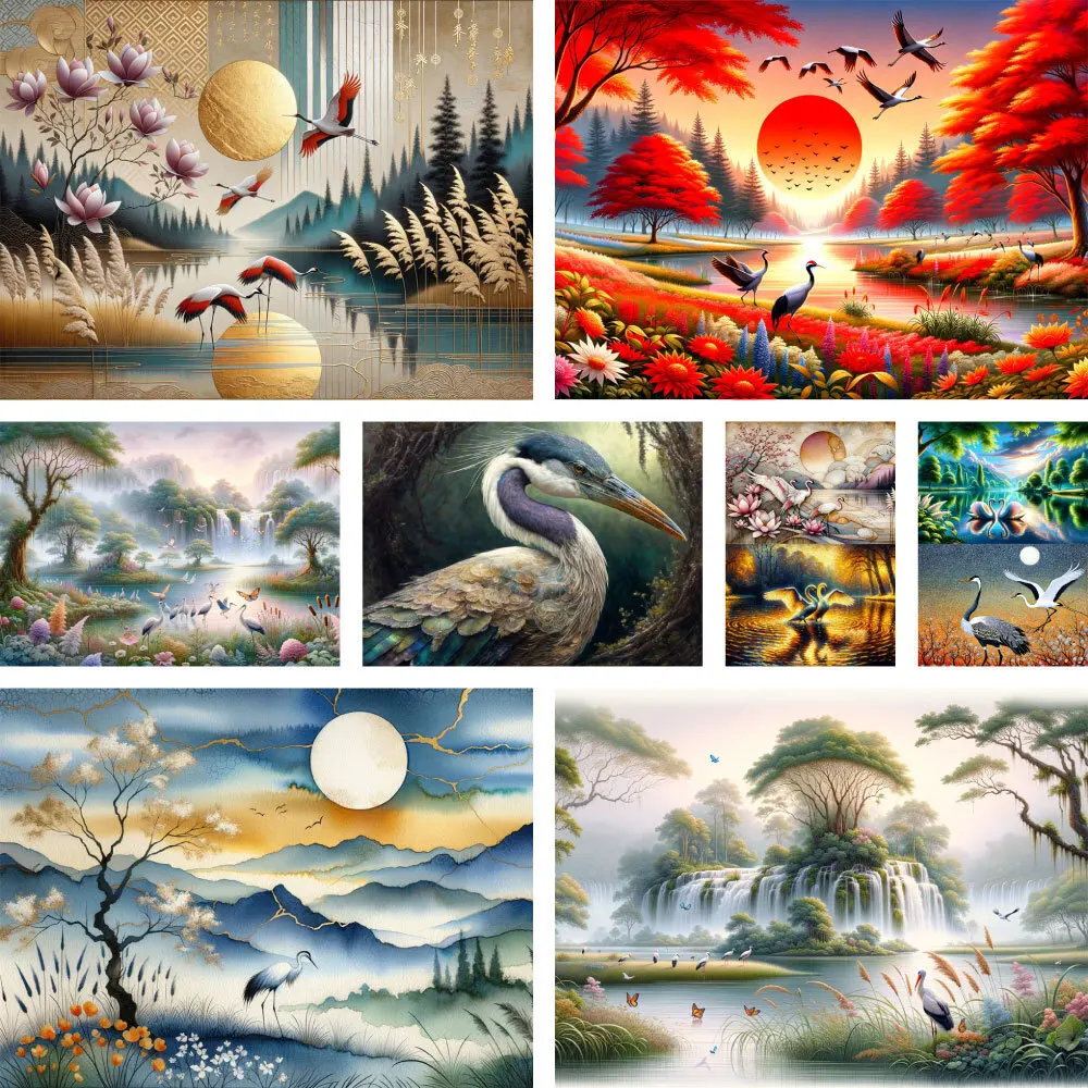 Bird Swan Crane Printed Cross Stitch Embroidery Set DMC Threads Handmade Needlework Handicraft Knitting Sales Home Decor Counted