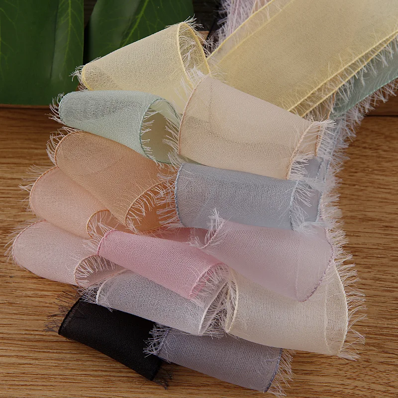 

Chiffon Flower Packing Ribbon With Frayed Side 7mm10mm16mm 25mm 40mm For Hairbow Making Crafts Handmade Accessories Bow Material