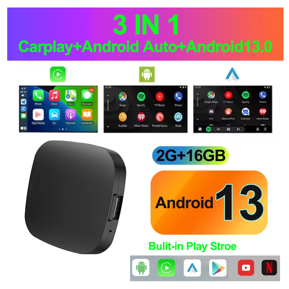 Android 13 Carplay AI Box Draadloze Carplay Adapter Android Auto Voor Netflix Youtube VW Toyota Mazda Hyundai Haval GMC Ford Chev