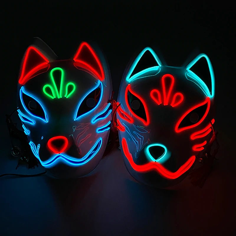 Halloween Colorful Luminous Full Face Mask LED Glowing Fox Mask Cosplay Props Men Women Masquerade Mask Decor