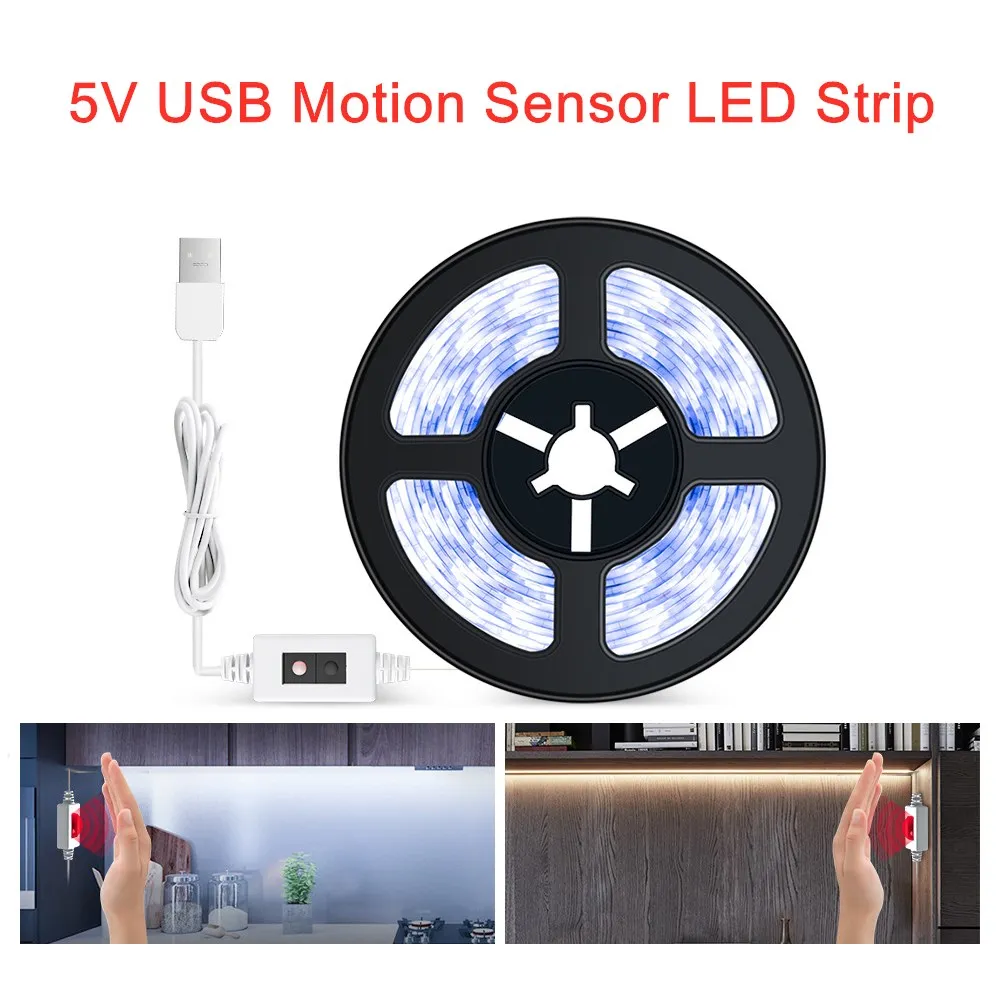 

Светодиодная лента с датчиком движения, 5 в постоянного тока, USB, 2835, 0,5-5 м