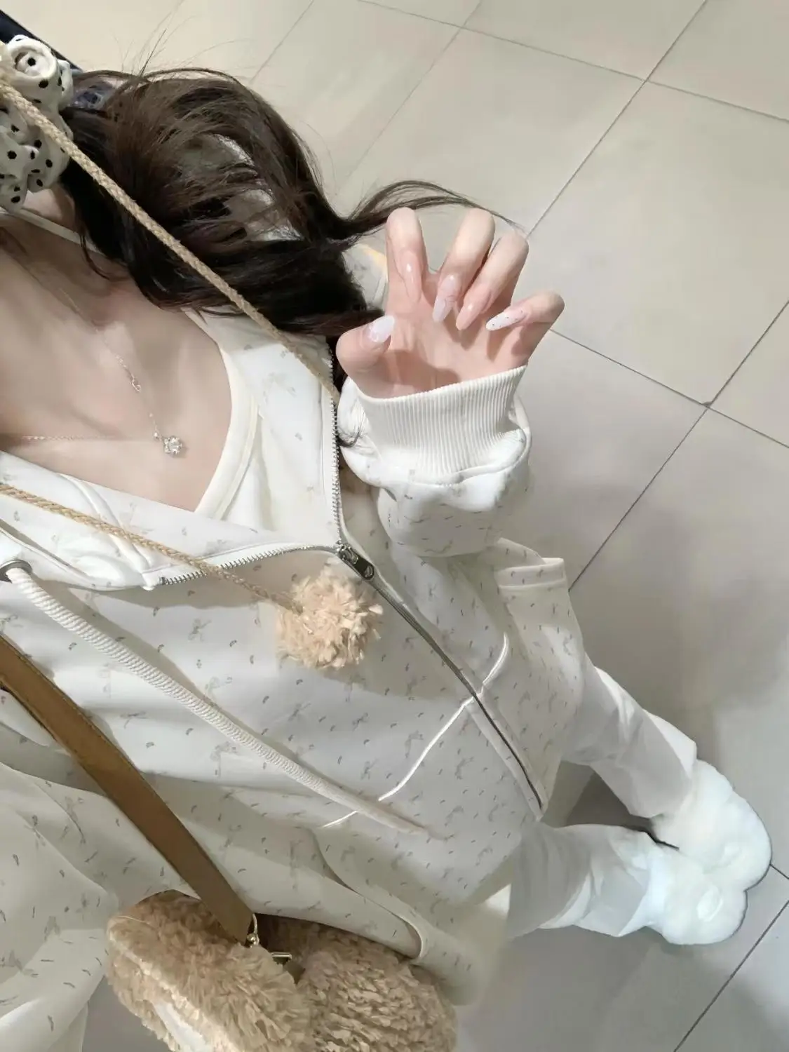 Sweet  Knot Autumn Sle Open Cardigan Faion Floral Zipper New Commute Loose Hoodie Top Outerwear Women's Sweatirt