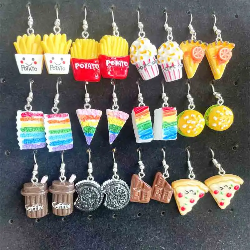 10pc Cute Simulation Hamburger Chips Chocolate Popcorn Cake Charms For Pendant DIY Earrings Necklace Jewelry Accessories Finding