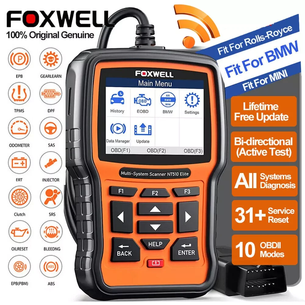 

New Foxwell NT510 Elite Wireless For BMW OBD2 Scanner Diagnostic Tool All System Code Reader ABS SRS DPF TPMS DPF Active Test