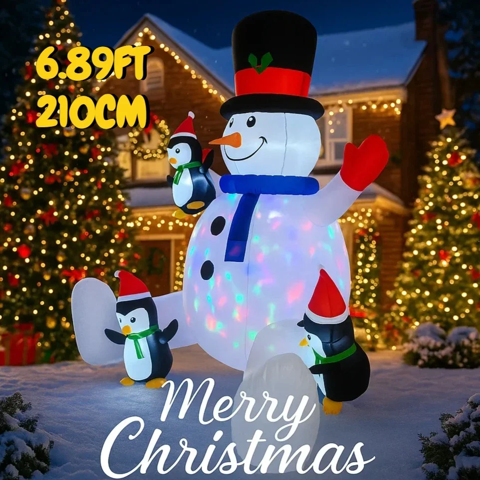 

6.89FT Inflatable Toy Snowman Penguins Xmas Decorations for Yard Christmas Supplie Home Ornament Festive Holiday Gift LED Lights