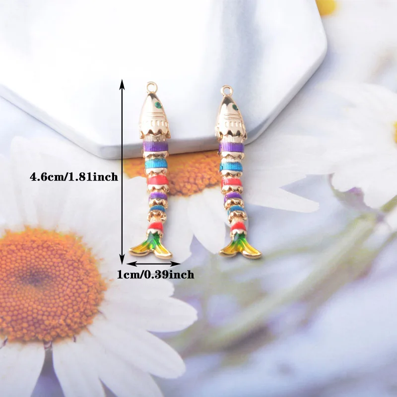 1 Stück Kupfer 18k vergoldeter Emaille 3D Fisch Anhänger Damen Langer Schlüsselanhänger Handtaschen-Halskette Anhänger Schmuck Deko-Accessoires – Detail 2
