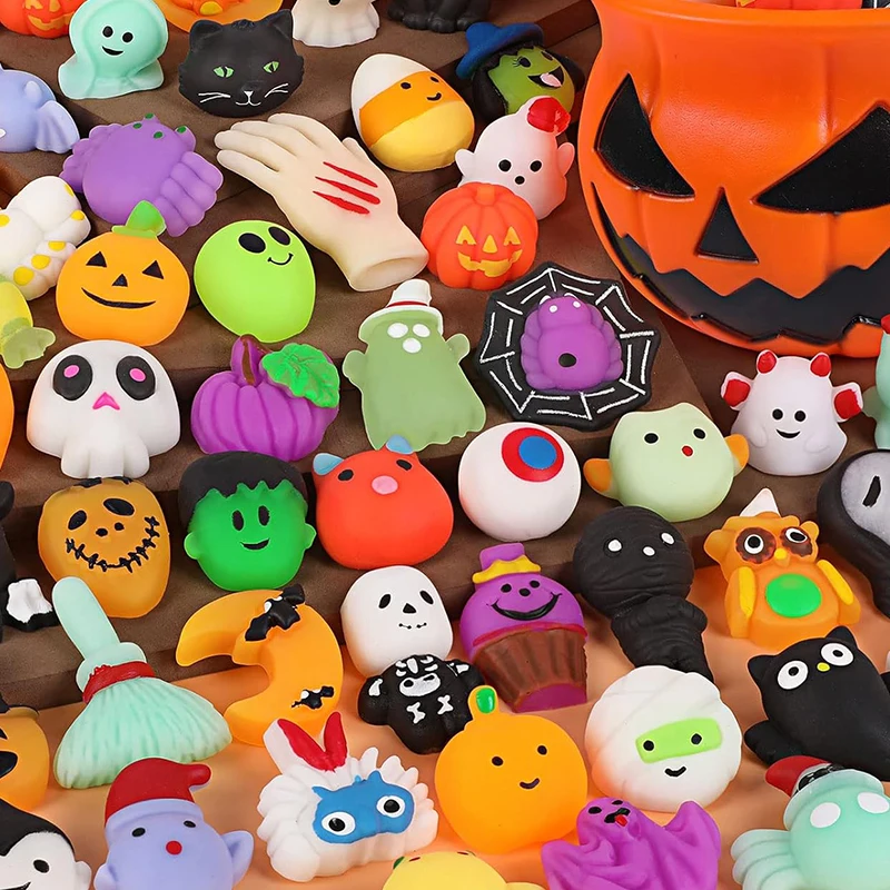 10/20pcs Halloween Bat Pumpkin Ghost Squeeze Stress Relief Toy Halloween Party Gifts Decor Trick Or Treating Goodie Bag Filler