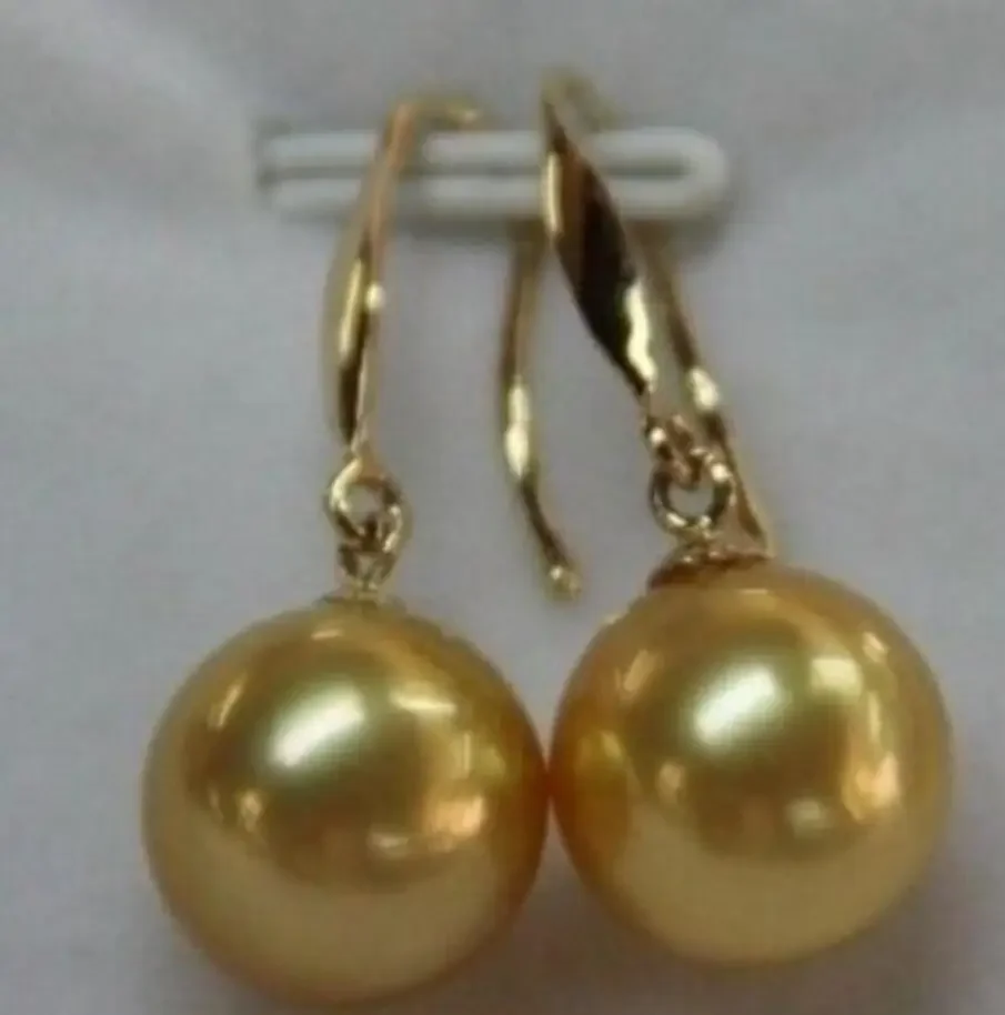 

Jewelry GORGEOUS 10-11mm natural round south sea gold pearl earrings 14KG