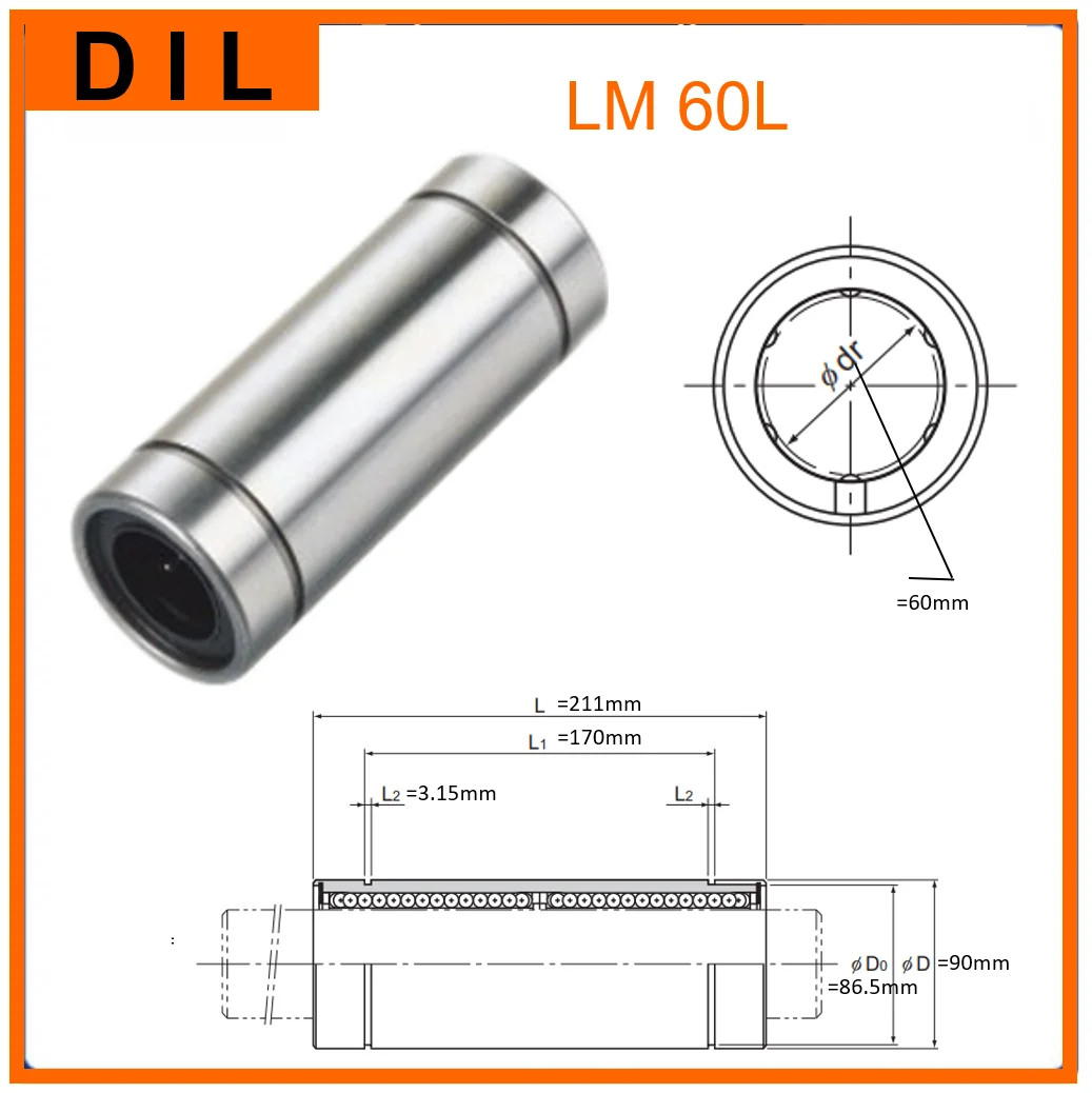 Original New DIL linear bushing LM60 LM60L LM60LUU to replace THK IKO FAG INA bearing