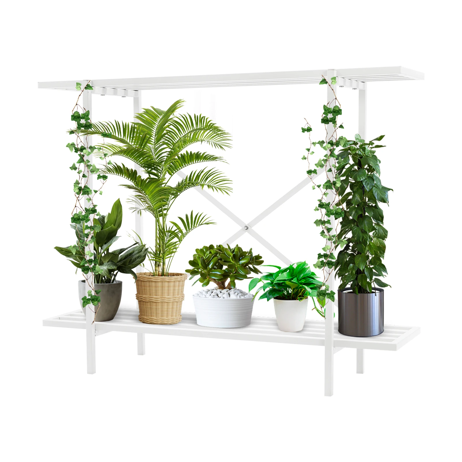 Plant Shelves 2-tier Metal Plant Stand Rack Indoor Outdoor Planter Display Organizer for Small Space 35*8.6*28in