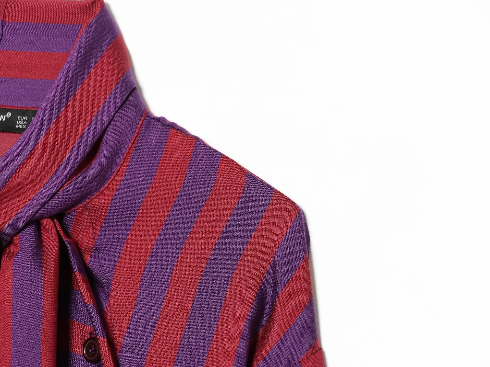 BSAY 2026 Neue Damenmode Elegantes Hemd mit Stehkragen, Wickel-Front, Streifenmuster, Schleife, Langen Ärmeln, Lockerer Passform und Dekorativen Knöpfen – Detail 4