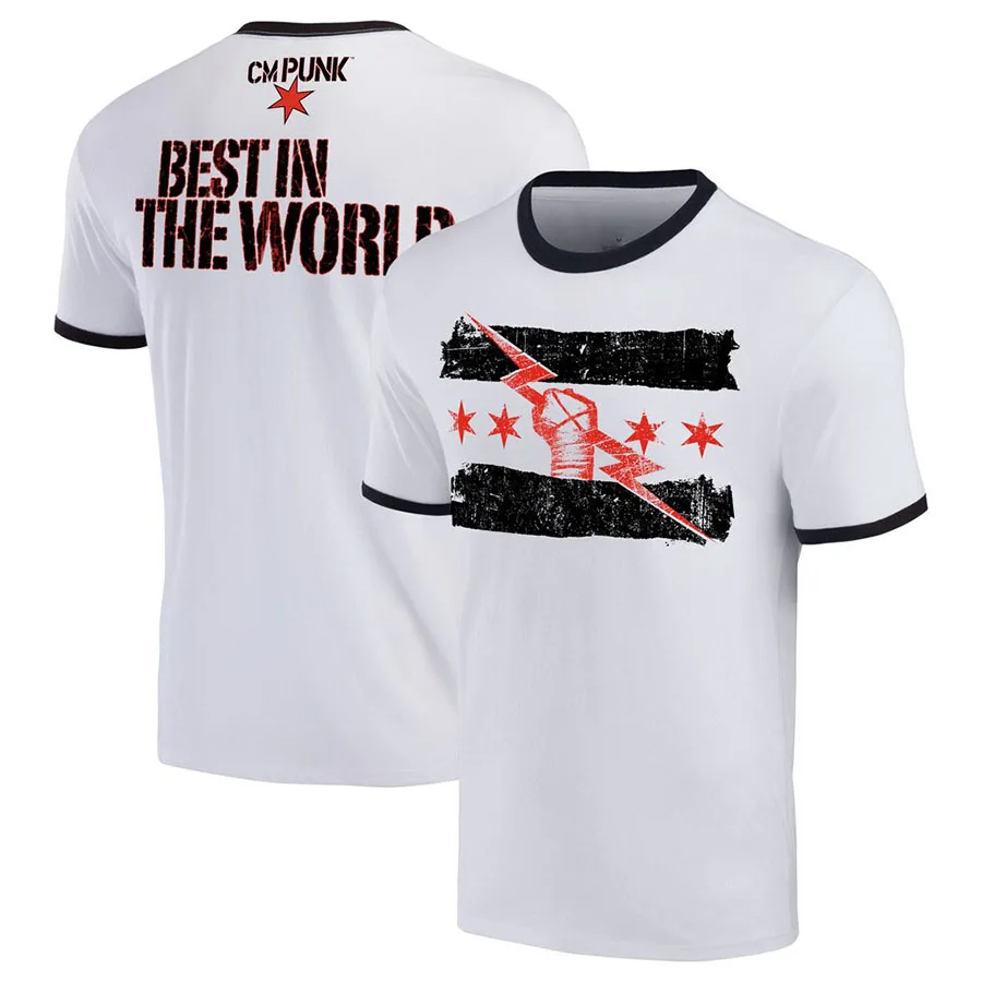 

Men's White CM Punk 2025 New Fashionable Sports T-Shirt Simple Loose Comfortable Breathable Suitable For Sports And Fitness