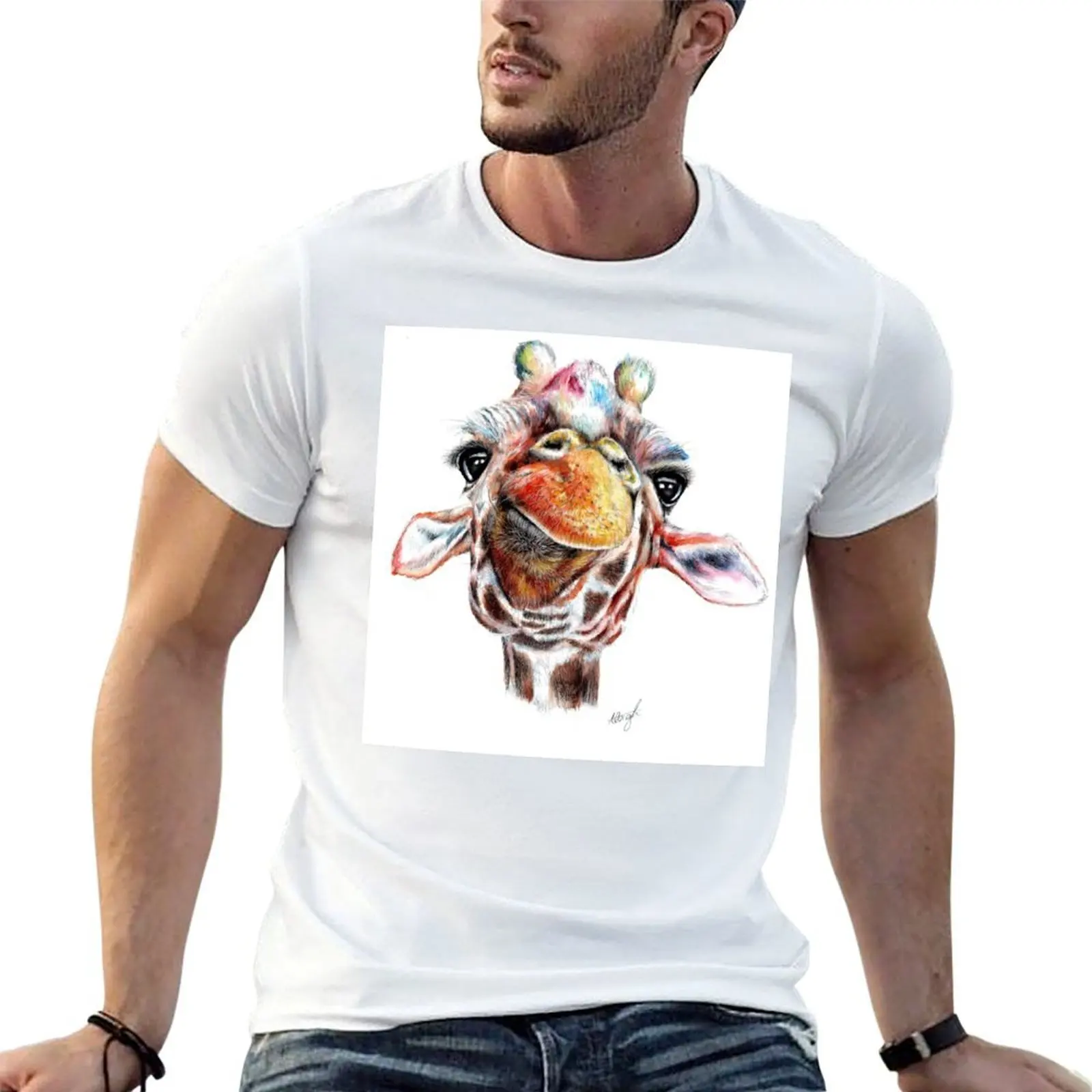 

Patchwork's Face, the Watercolour Giraffe T-Shirt t shirts for man graphic funny men t shirt cotton 100% T-Shirt